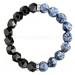 Bracciali elastici rotondi sfaccettati da uomo in onice nera naturale (tinta e riscaldata) e sodalite.&nbsp;WG80103-01
