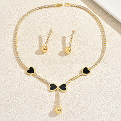 Комплекты из латунных ожерелий и серег в форме сердца с кубическим цирконием для женщин UE8340