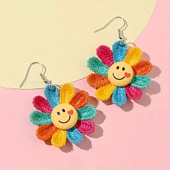 Серьги-подвески из сплава подсолнечника с улыбающимся лицом и смолой&nbsp;FS-WG8F2AA-01