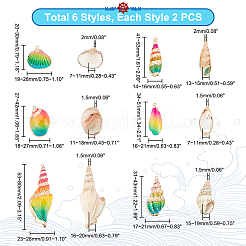 12 шт. 6 стиля гальванизированные натуральные смешанные ракушки большие подвески&nbsp;SSHEL-GA0001-06