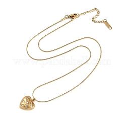 Placcatura sotto vuoto pvd acciaio inossidabile 304 zirconia cubica trasparente ciondolo a forma di cuore collana a catena a serpente rotonda per donna&nbsp;NJEW-Z044-04G