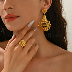 Комплекты из винтажных сплавов с полыми цветами и кольцами-манжетами для женщин&nbsp;MI8372