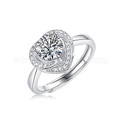 Bagues réglables en argent sterling plaqué rhodium avec pavé de moissanite de 925 mm pour femmes&nbsp;WG1784E-01