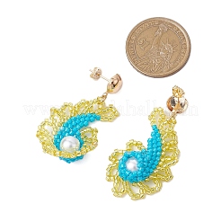 Pendientes colgantes con forma de caracola y cuentas de semillas de vidrio y perlas de vidrio para mujer&nbsp;EJEW-MZ00269-01