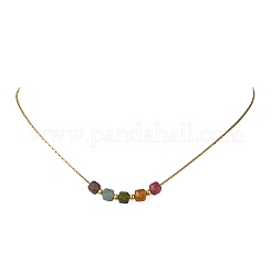 Collana con ciondolo a catena Boston in acciaio inossidabile 304 con tormalina multicolore naturale sfaccettata e perline.&nbsp;NJEW-JN06419-02