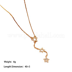 Colliers pendentifs en laiton sertis de micro-pavés de zirconiums cubiques transparents en forme de triple étoile pour femmes&nbsp;WG6D252-01