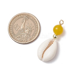 Круглые подвески из натуральной ракушки каури и натурально окрашенного малайзийского нефрита&nbsp;PALLOY-JF03832-01