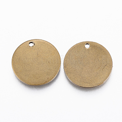 Encantos de 304 acero inoxidable, plano y redondo, estampar etiqueta en blanco, oro antiguo, 8x0.8mm, agujero: 1 mm