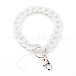 Acrylic Curb Chain Mobile Straps, with Alloy Swivel Clasps and Nylon Thread, Platinum, White, 22.5cm