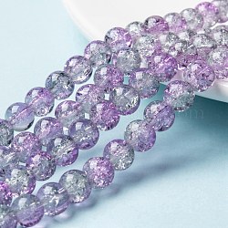 Spray Painted Crackle Glass Beads Strands, Round, Two Tone, Plum, 8mm, Hole: 1.3~1.6mm, about 100pcs/strand, 31.4 inch