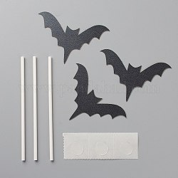 Décoration de carte d'insertion de gâteau en papier thème halloween bricolage, avec tige en plastique, pour la décoration de gâteaux, chauve-souris, noir, 46x72x0.2mm, 3 pièces / kit