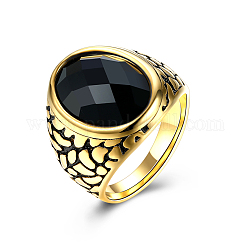 Модные 316л титана стали стеклянные широкая полоса кольца для мужчин, чёрные, античное золото , размер США 9 (18.9 мм)