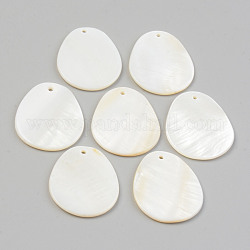 Pendentifs de coquillages d'eau douce naturelle, ovale, couleur de coquillage, 29.5x24.5x2mm, Trou: 1.5mm