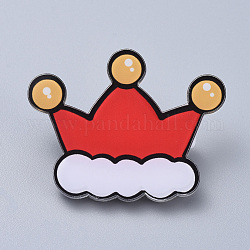 Acrylic Safety Brooches, with Iron Pin, For Christmas, Christmas Crown, Red, 35x45x8mm, Pin:0.8mm