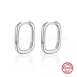 Rectangle Rhodium Plated 925 Sterling Silver Hoop Earrings, with 925 Stamp, Platinum, 15x12mm