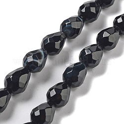 Abalorios de ágata negro natural hebras, lágrima facetada, 10x7mm, agujero: 1.2 mm, aproximamente 20 pcs / cadena, 7.87'' (20 cm)