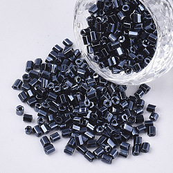 8/0 de dos abalorios de la semilla de cristal tallado, hexágono, colores metálicos, azul marino, 2.5~3x2.5mm, agujero: 0.9 mm, aproximamente 15000 unidades / bolsa