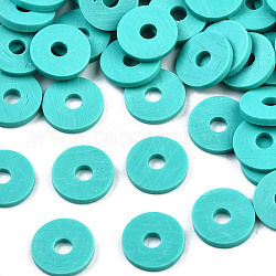 Eco-Friendly Handmade Polymer Clay Beads, Disc/Flat Round, Heishi Beads, Dark Turquoise, 4x1mm, Hole: 1mm, about 55000pcs/1000g