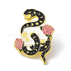 Змея с цветком черная арт крутая эмалевая булавка, брошь из сплава эмали для рюкзака с одеждой, золотые, розовые, 33x23x9.5 мм, штифты : 1 мм