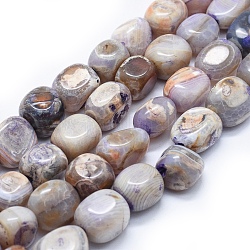 Natural Agate Beads Strands, Tumbled Stone, Dyed & Heated, Nuggets, Lilac, 16~22x14~20x14~20mm, Hole: 2.5~3mm, about 19pcs/strand, 14.9 inch~15.1 inch(38~38.5cm)