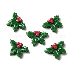 Weihnachtliche Cabochons aus undurchsichtigem Harz, Holly Blätter, grün, 18x25x5.5 mm