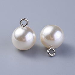 Colgantes de perlas de imitación de resina / botones de mango, con fornituras de hierro, 1 agujero, redondo, lino, 19x13.5mm, agujero: 2.5 mm