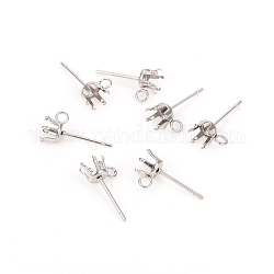 304 Stainless Steel Post Stud Earring Settings, Prong Earring Setting, with Loop, Stainless Steel Color, 8.2x6.2mm, Hole: 1.6mm, Pin: 0.8mm, Tray: 4mm
