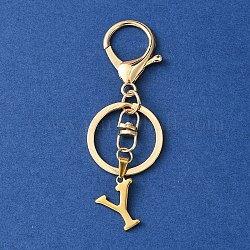 304 Schlüsselanhänger mit Anfangsbuchstabenanhänger aus Edelstahl, mit Leichtmetallschließe, golden, Buchstabe y, 8.5 cm