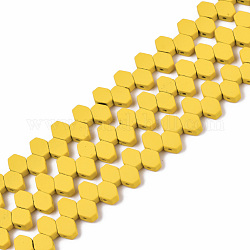 Немагнитные синтетические гематитовые многожильные связи, окрашенные распылением, для изготовления эластичных браслетов, шестиугольник, золотые, 7x5.5x3 мм, отверстие : 1 мм, около 91~99 шт / нитка, 15.75~16.14 дюйм (40~41 см)