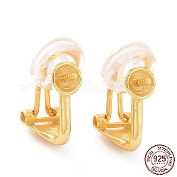 925 Sterling Silver Clip-on Earring Findings, Earring Settings for Half Drilled Beads, with Plastic Plug, Golden, 16x8x10mm, Pin: 0.8mm, Tray: 5mm