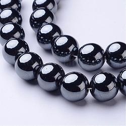 Chapelets de perles en hématite synthétique sans magnétiques, ronde, noir, 12mm, Trou: 1.5~2mm, Environ 34 pcs/chapelet