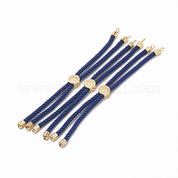Nylon Twisted Cord Armband machen, Slider Armband machen, mit Messing-Zubehör, golden, marineblau, 8.7 Zoll ~ 9.3 Zoll (22.2 cm ~ 23.8 cm), 3 mm, Bohrung: 1.5 mm