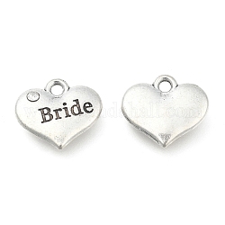 Wedding Theme Antique Silver Tone Tibetan Style Heart with Bride Rhinestone Charms, Crystal, 14x16x3mm, Hole: 2mm