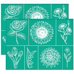 Self-Adhesive Silk Screen Printing Stencils, for Painting on Wood, DIY Decoration T-Shirt Fabric, Turquoise, Flower, 220x280mm