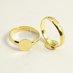 Colore dorato componenti ad anello in ottone regolabile, risultati anello pad, per fare gioielli,  piombo e cadmio libero, misura:circa3mm larghezza, 17mm diametro interno , Vassoio: 8 mm di diametro