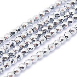 Chapelets de perles en hématite synthétique sans magnétiques, Grade a, placage sous vide, facette, ronde, platinée, 4mm, Trou: 1mm, Environ 105 pcs/chapelet, 15.7 pouce (40 cm)