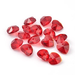 Breloques en verre d'idées de valentines romantiques, breloque coeur facettes, rouge, 10x10x5mm, Trou: 1mm