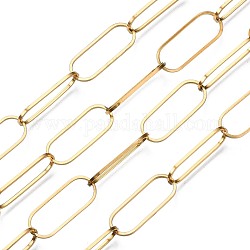 304 chaînes de trombones en acier inoxydable, avec bobine, soudé, Ovale Plat, or, 20x8x1mm, environ 82 pied (25 m)/rouleau