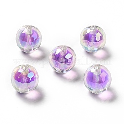 Perles acryliques irisées arc-en-ciel à placage uv bicolore, ronde, support violet, 16x16mm, Trou: 3~3.1mm