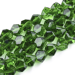 Abalorios de vidrio, facetados, Pirámide triangular, verde, 9x9x9mm, agujero: 1.5 mm, aproximamente 50 pcs / cadena, 17.3 pulgada