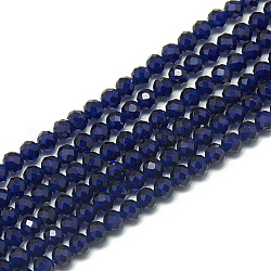 Fili sintetici blu perline spinello, sfaccettato, tondo, 3~3.5mm, Foro: 0.3 mm, circa 128pcs/filo, 14.6 pollice