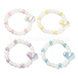 Sparkling Resin & Acrylic Heart Beaded Stretch Bracelet for Kids Jewelry, Mixed Color, Inner Diameter: 2 inch(5cm)
