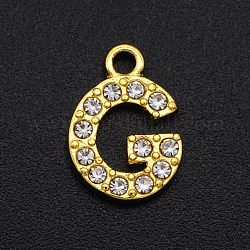 Legierung Rhinestone-Charme, golden, Kristall, Buchstabe, letter.g, 12.5x9x2 mm, Bohrung: 1.5 mm
