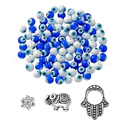 DIY Schmuck Finding Kits, inklusive handgemachter böser Blick Bunte Malerei Perlen, Legierungsperlen und Perlenrahmen im tibetischen Stil, Mischfarbe, ca. 168 Stk. / Set