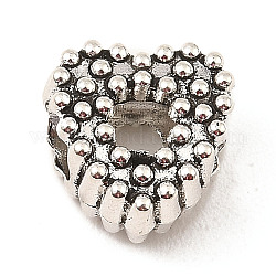 Perles européennes en alliage de style tibétain, Perles avec un grand trou   , cœur, argent antique, 12x12x7mm, Trou: 5mm, environ 434 pcs/1000 g