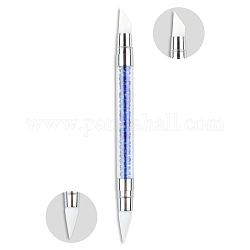 Doppelkopf-Nagelkunstskulptur-Stiftpinsel, Weiches Silikon Carving Handwerk Politur, Punktierungswerkzeuge, mit Kunststoffgriff, dunkelblau, 137x10 mm