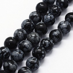 Chapelets de perles de flocon de neige en obsidienne naturelle, ronde, 4mm, Trou: 0.6mm, Environ 95 pcs/chapelet, 14.76 pouce (37.5 cm)