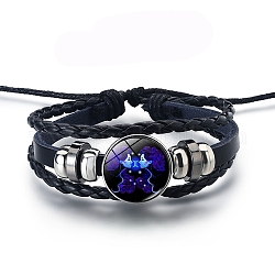 Bracelets de perles en alliage tressées, bracelet multirangs en cuir, bracelet constellation en verre, gemini, 7-7/8 pouce (20 cm)