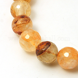 Natural Yellow Hematoid Quartz Beads Strands, Ferruginous Quartz, Faceted, Round, 8mm, Hole: 1mm, about 38pcs/strand, 14.9 inch