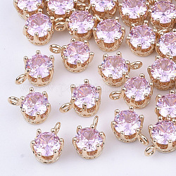 Encantos de cristal transparente, con fornituras de latón, facetados, corona, la luz de oro, rosa perla, 8.5x6x5mm, agujero: 1 mm